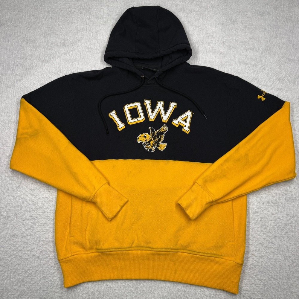 Under Armour Iowa Hawkeyes Hoodie Black and Yellow Loose Men's Size Large